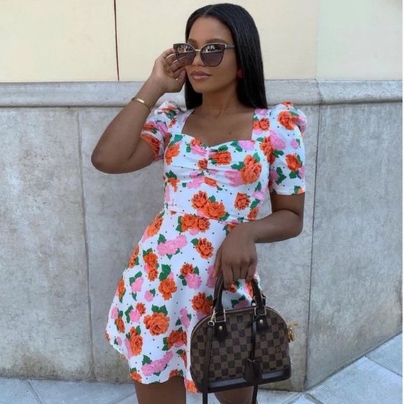 ZARA Floral Print Dress Puff Sleeves Size M - Picture 2 of 10